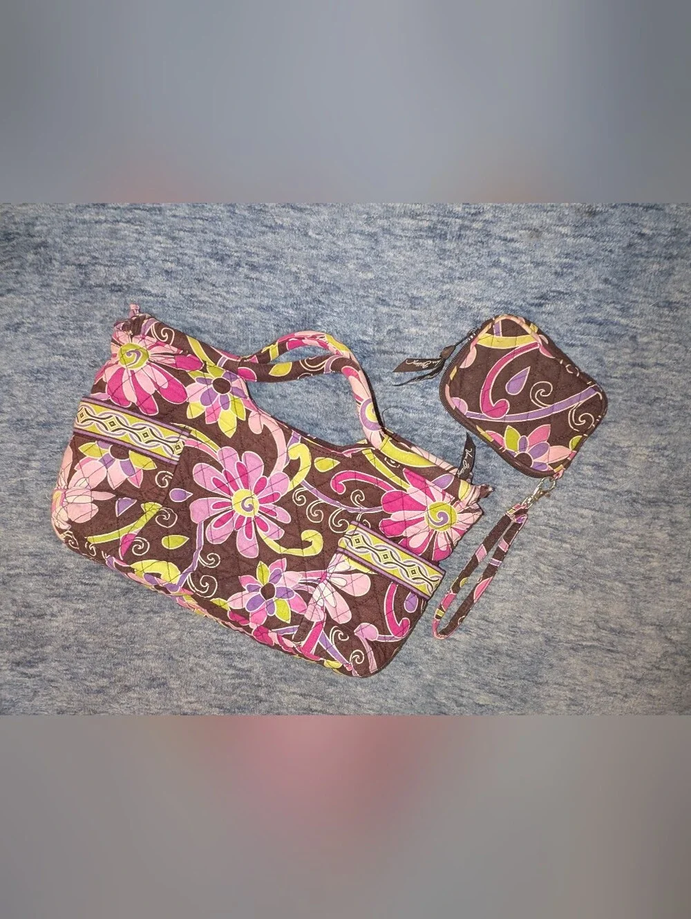 Vera Bradley Purple Punch Quilted Handbag with A Matching Coin Purse